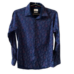 South Bank Slim Fit Button Down Size Small Floral Shirt Long Sleeve Cotton Mens